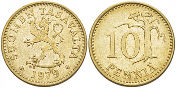 ФИНЛЯНДИЯ 10 ПЕННИ 1979 K KM 46 алюминиевая бронза UNC 3718-132