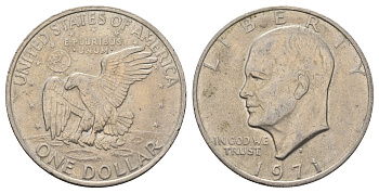 США 1 доллар 1971 D, Президент Эйзенхауэр, лунный орел KM 203 медь плакированная медно-никелем 4386-411