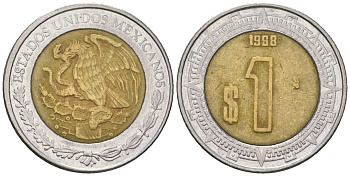 Мексика 1 песо 1998 Mo KM 603 биметалл 4591-133