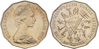 Австралия 50 центов 1982 Елизавета II (1952-2022), XII игры стран Британсого содружества KM 74 медно-никель UNC 107-135