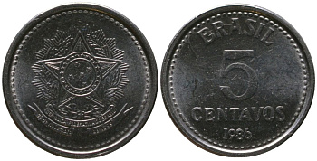 Бразилия 5 сентаво 1986 KM 601, Schon 110 нержавеющая сталь UNC 4567-954