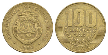Коста-Рика 100 колонов 1999 KM 230a.1 алюминиевая бронза 4631-436