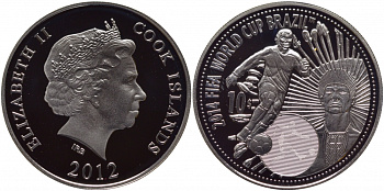 Острова Кука 10 долларов 2012 чемпионат мира по футболу в Бразилии, индеец KM NEW серебро PROOF 01-143-13