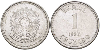 Бразилия 1 крузадо 1987 KM 605 нержавеющая сталь 217-635