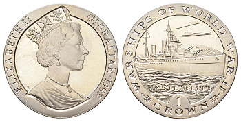 Гибралтар 1 крона 1993 Боевые корабли Второй мировой войны - HMS Penelope KM 119 медно-никель BU 1078-2-24