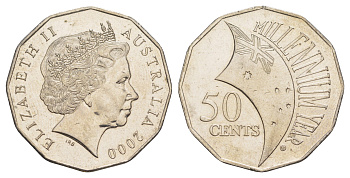Австралия 50 центов 2000 Смена тысячелетия - 2000 год KM 488.1 медно-никель UNC 91-113