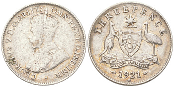 Австралия 3 пенса 1921 M, Георг V (1910-1936) KM 24 серебро 4621-1119