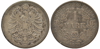 Германия 1 марка 1877 B Weege 17, J. 9, KM 7 серебро 413-5944