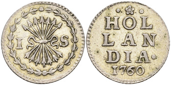 ГОЛЛАНДИЯ, Нидерланды 1 штюбер 1760 HOLLAND KM 91, Verkade 56.6, HNPM 78 серебро 443-1631