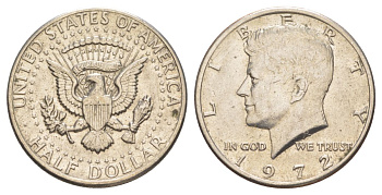 США 1/2 доллара (50 центов) 1972 Джон Кеннеди KM 202b медь плакированная медно-никелем aUNC 4165-1225