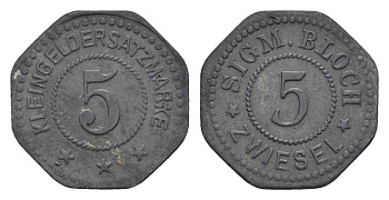 Бавария, Цвизель 5 пфеннигов ND Hasselmann 984.1 цинк 1531-1124