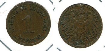 ГЕРМАНИЯ 1 ПФЕННИГ 1905 E KM 10, J.10 медь 701-233