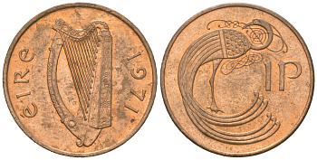 Ирландия 1 пенни 1971 KM 20 бронза aUNC 4152-711