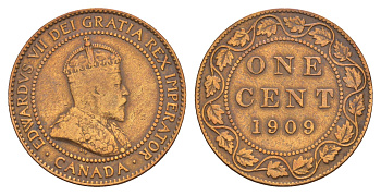 Канада 1 цент 1909 Эдуард VII (1901-1910) KM 8 бронза 4654-1227