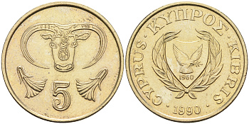 КИПР 5 ЦЕНТОВ 1990 KM 55.2 никель латунь 4563-741