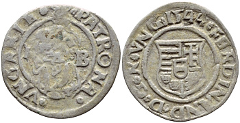 Венгрия 1 денар 1544 КВ, Фердинанд I (1526-1564), монетный двор Креница Hunzar 935 серебро    1530-244