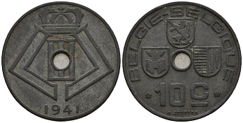 Бельгия 10 сантимов 1941 Belgie - Belgique KM 126 цинк 99-1068