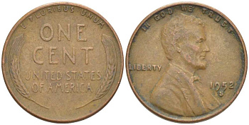 США 1 ЦЕНТ 1952 S, ЛИНКОЛЬН KM А132 медь цинк 218-569