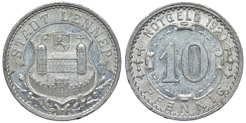Леннеп 10 пфеннигов 1920  Funck 288.2, Men05 14940.2, Men18 18748.2 алюминий  UNC   4119-1043