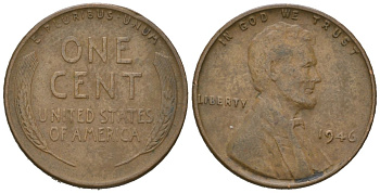 США 1 цент 1946 Авраам Линкольн  KM A132 латунь 214-333