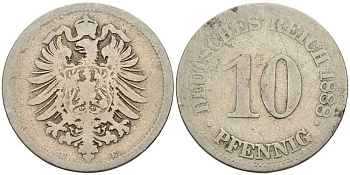 ГЕРМАНИЯ 10 ПФЕННИГОВ 1888 E, СТАРОГЕРБОВКА KM 4, J. 4 медно-никель 4401-324