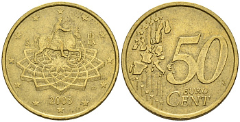 Италия 50 евроцентов 2003 KM 215 нордик 4148-635