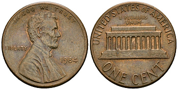США 1 цент 1984 Линкольн KM 201b цинк плакированный медью 4136-247