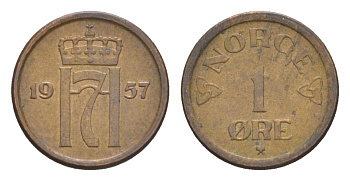 Норвегия 1 эре 1957 Хокон VII (1905-1957) KM 398 бронза 4632-1068
