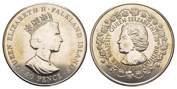 Фолклендские острова 50 пенсов 2001 75 лет со дня рождения Королевы Елизаветы II KM 71 медно-никель BU 4184-434