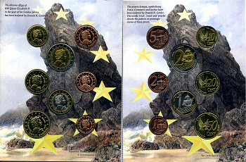 Великобритания набор из 8 монет 2002 1 евроцент-2 евро, европробники, в оригинальном буклете, 50 лет правления Елизаветы UNC 00-00