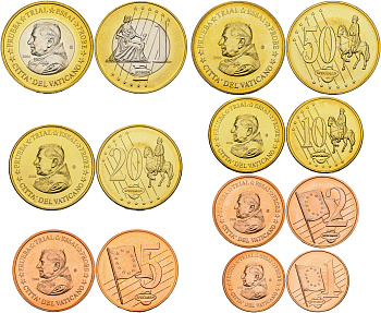 Ватикан набор из 7 монет  2006 европробники, большой формат, PROBE, ESSAI, Иоанн Павел II (1978-2003)  биметалл  UNC  1-6-1-16