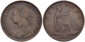 Великобритания 1 фартинг 1886 Виктория (1837-1901) KM 753, Spink 3958 бронза 100-241
