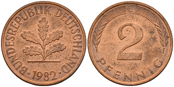 ФРГ 2 пфеннига 1982 D J.381a, KM 106a сталь плакированная медью    4598-861