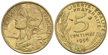 Франция 5 сантимов 1996 KM 933 медь алюминий никель 4576-869