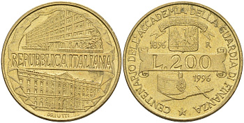 Италия 200 лир 1996 R, 100 лет Академии таможенной службы KM 184 алюминиевая бронза 4126-131