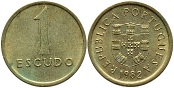 Португалия 1 эскудо 1982 KM 614 никель латунь 4396-129