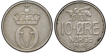 Норвегия 10 эре 1961 пчела KM 411 медно-никель 51-2844