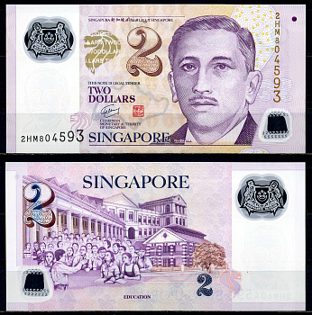 Сингапур 2 доллара ND (2006) Юсоф бин Исхак, образование Pick 46 а пластик UNC (пресс) 446-112-3
