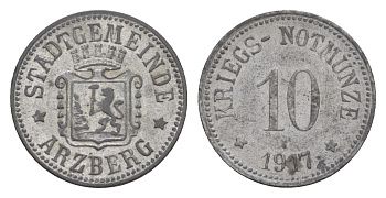 Арцберг 10 пфеннигов 1917 Funck 22.2, Men05 727.2, Men18 982.2 цинк 4636-1212