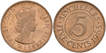Сейшельские Острова 5 центов 1965 KM 16 бронза UNC 4599-1146
