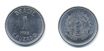 Бразилия 1 крузадо 1988 KM 605 нержавеющая сталь 76-735