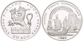 ФИНЛЯНДИЯ 20 ЭКЮ 1996 ФИНЛЯНДИЯ ВОРОТА В ЕВРОПУ серебро PROOF 1088-9-61
