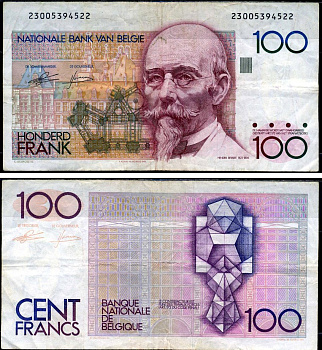 Бельгия 100 франков ND (1982-1984) Pick 142 a (7) бумага 7221-26-2-2