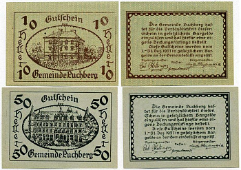 Австрия, Пухберг набор из 2 банкнот 10 и 50 геллеров 1921 1-31 декабря 1921, нотгельд, ярмарочная коммуна в земле Нижняя Австрия   бумага  UNC (пресс) 7555-28-3-2