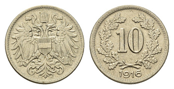 Австрия 10 геллеров 1916 Франц Иосиф I (1848-1916) KM 2822 медь цинк никель 66-928