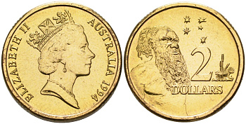 Австралия 2 доллара 1994 абориген, Елизавета II (1953-) KM 101 алюминиевая бронза BUNC 4402-1054