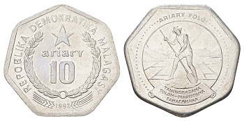 Мадагаскар 10 ариари 1992 KM 18 сталь плакированная никелем UNC 4624-554