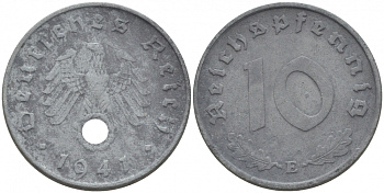 ГЕРМАНИЯ 10 РЕЙХСПФЕННИГОВ 1941 E KM 101 J 371 цинк 3996-611