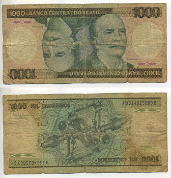 Бразилия 1000 крузейро 1985 барон Риу-Бранку, подпись 22 Pick 201с бумага 6266-44-5-2