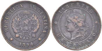 Аргентина 1 сентаво 1894 KM 32 бронза 4622-123